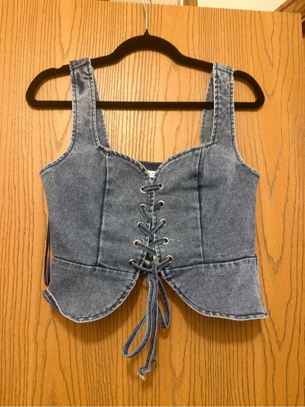 12th Tribe Blue Denim Lace-Up Corset Tank
